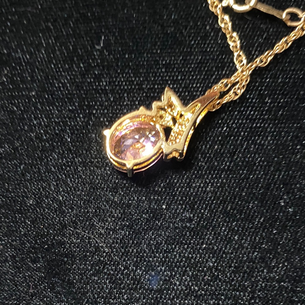 Vintage Gold plated sterling silver pink crystal Pendant and 18” chain Necklace - Picture 7 of 15